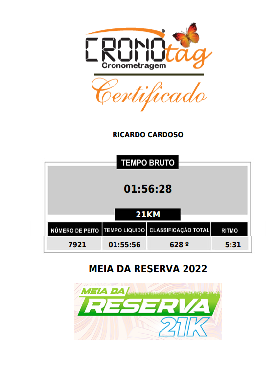 Certificado Oficial - Meia da Reserva 21K: do &ldquo;Eu Vou!&rdquo; ao &ldquo;Eu Venci o Desafio!&rdquo;
